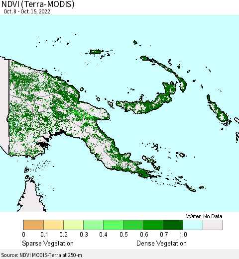 Papua New Guinea NDVI (Terra-MODIS) Thematic Map For 10/8/2022 - 10/15/2022