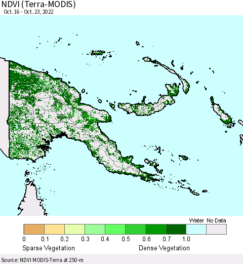 Papua New Guinea NDVI (Terra-MODIS) Thematic Map For 10/16/2022 - 10/23/2022