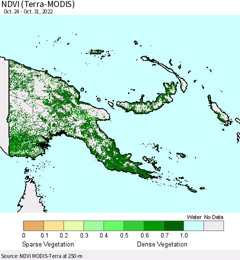 Papua New Guinea NDVI (Terra-MODIS) Thematic Map For 10/24/2022 - 10/31/2022