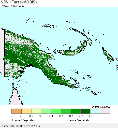 Papua New Guinea NDVI (Terra-MODIS) Thematic Map For 11/1/2022 - 11/8/2022