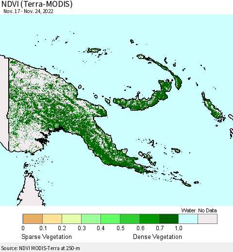 Papua New Guinea NDVI (Terra-MODIS) Thematic Map For 11/17/2022 - 11/24/2022