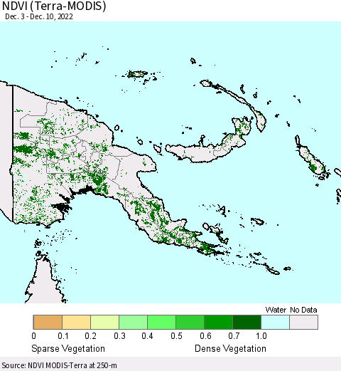 Papua New Guinea NDVI (Terra-MODIS) Thematic Map For 12/3/2022 - 12/10/2022