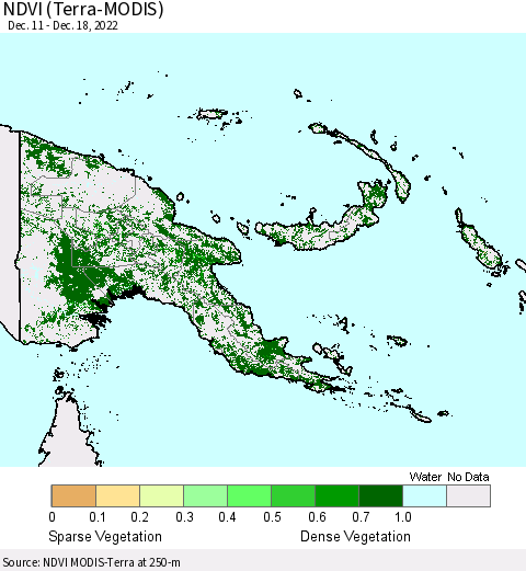 Papua New Guinea NDVI (Terra-MODIS) Thematic Map For 12/11/2022 - 12/18/2022
