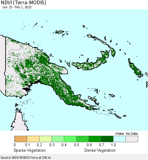 Papua New Guinea NDVI (Terra-MODIS) Thematic Map For 1/25/2023 - 2/1/2023