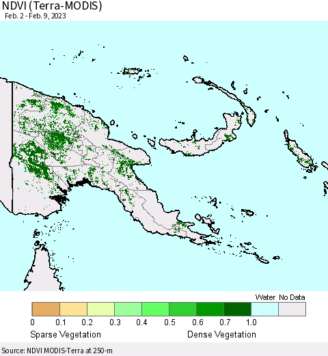 Papua New Guinea NDVI (Terra-MODIS) Thematic Map For 2/2/2023 - 2/9/2023