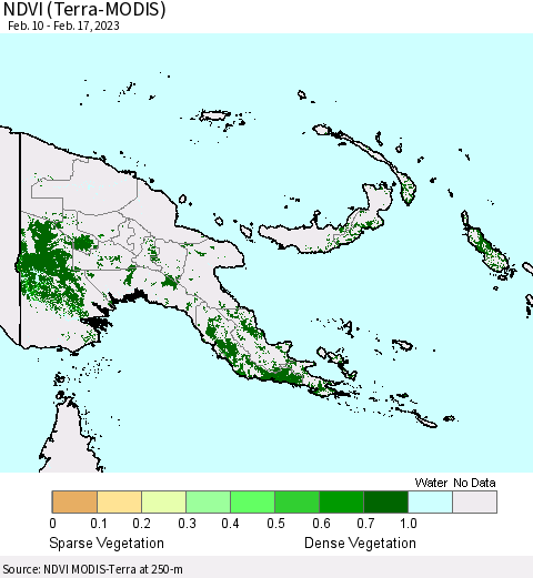Papua New Guinea NDVI (Terra-MODIS) Thematic Map For 2/10/2023 - 2/17/2023
