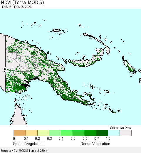Papua New Guinea NDVI (Terra-MODIS) Thematic Map For 2/18/2023 - 2/25/2023