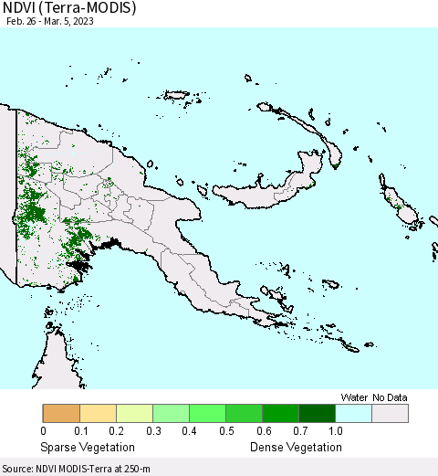 Papua New Guinea NDVI (Terra-MODIS) Thematic Map For 2/26/2023 - 3/5/2023