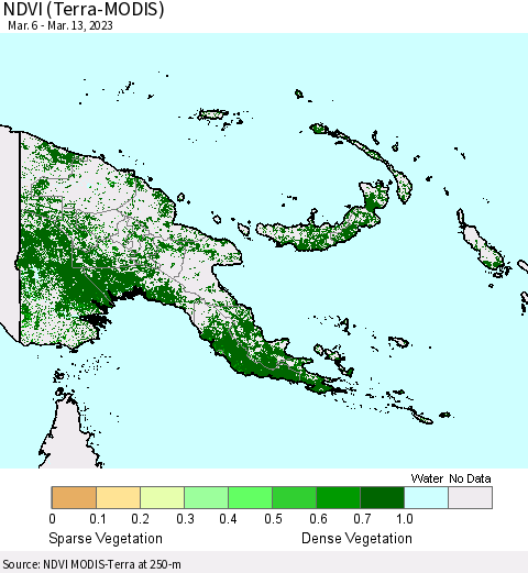 Papua New Guinea NDVI (Terra-MODIS) Thematic Map For 3/6/2023 - 3/13/2023