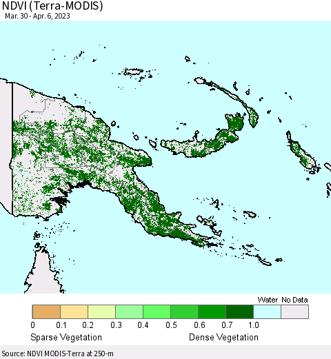 Papua New Guinea NDVI (Terra-MODIS) Thematic Map For 3/30/2023 - 4/6/2023