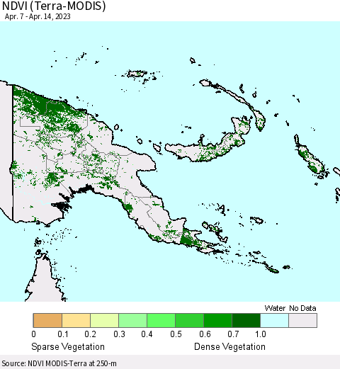 Papua New Guinea NDVI (Terra-MODIS) Thematic Map For 4/7/2023 - 4/14/2023