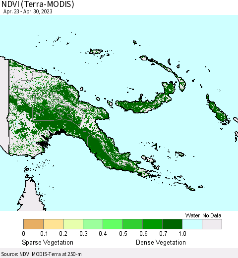 Papua New Guinea NDVI (Terra-MODIS) Thematic Map For 4/23/2023 - 4/30/2023