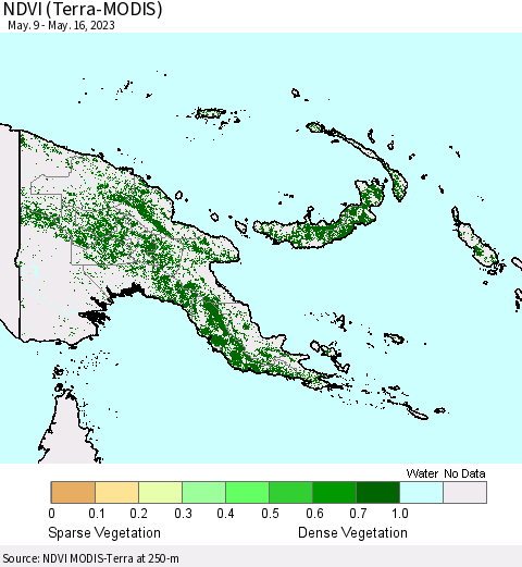 Papua New Guinea NDVI (Terra-MODIS) Thematic Map For 5/9/2023 - 5/16/2023