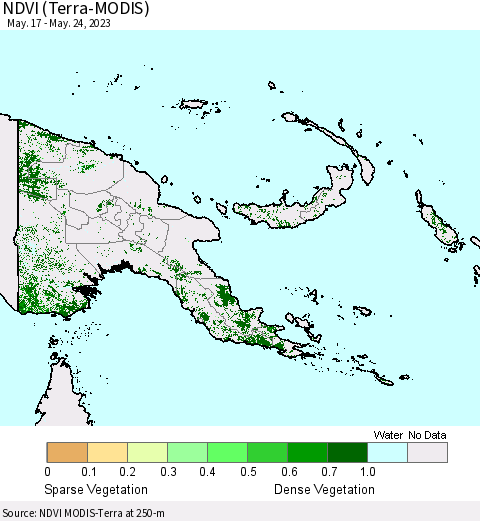 Papua New Guinea NDVI (Terra-MODIS) Thematic Map For 5/17/2023 - 5/24/2023