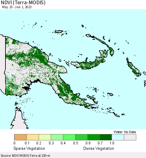 Papua New Guinea NDVI (Terra-MODIS) Thematic Map For 5/25/2023 - 6/1/2023