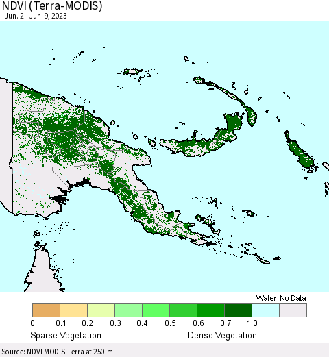 Papua New Guinea NDVI (Terra-MODIS) Thematic Map For 6/2/2023 - 6/9/2023
