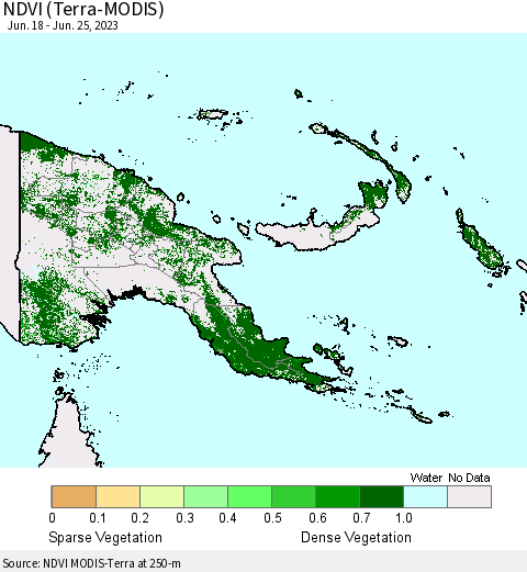 Papua New Guinea NDVI (Terra-MODIS) Thematic Map For 6/18/2023 - 6/25/2023