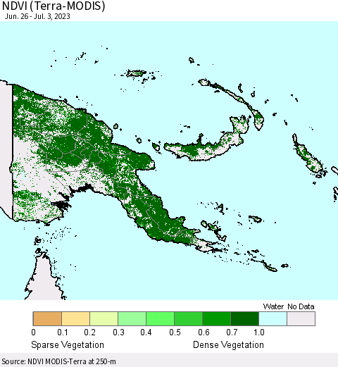 Papua New Guinea NDVI (Terra-MODIS) Thematic Map For 6/26/2023 - 7/3/2023