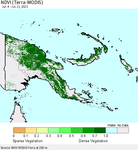 Papua New Guinea NDVI (Terra-MODIS) Thematic Map For 7/4/2023 - 7/11/2023