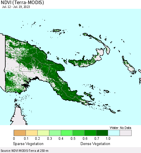 Papua New Guinea NDVI (Terra-MODIS) Thematic Map For 7/12/2023 - 7/19/2023