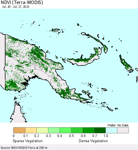 Papua New Guinea NDVI (Terra-MODIS) Thematic Map For 7/20/2023 - 7/27/2023