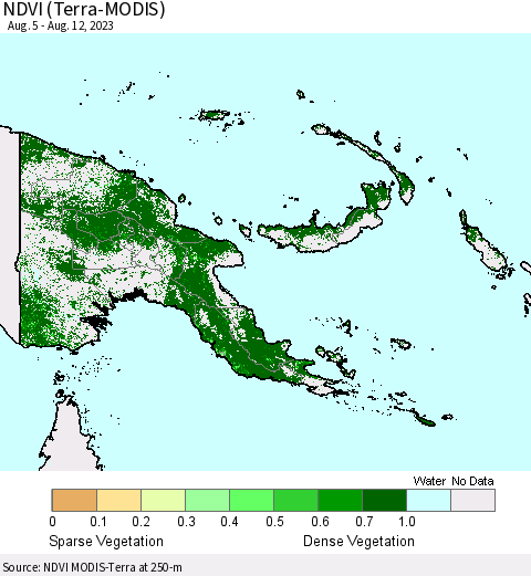 Papua New Guinea NDVI (Terra-MODIS) Thematic Map For 8/5/2023 - 8/12/2023