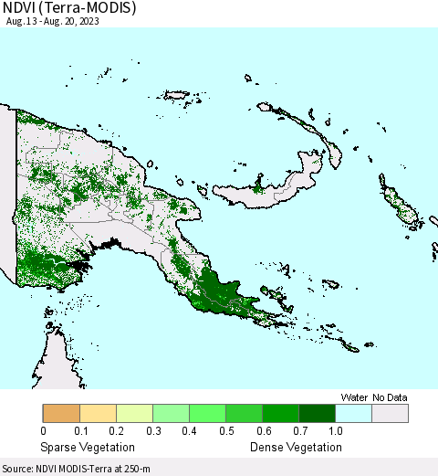 Papua New Guinea NDVI (Terra-MODIS) Thematic Map For 8/13/2023 - 8/20/2023