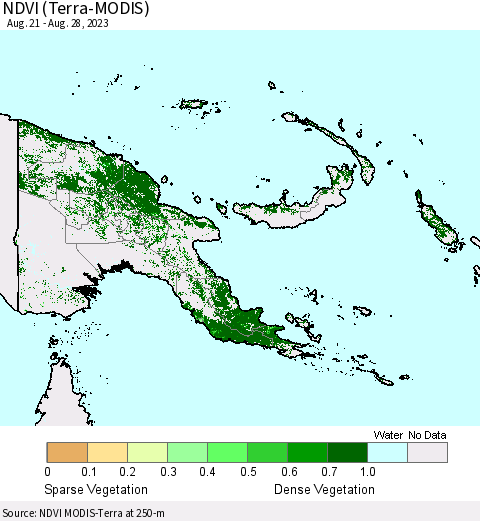Papua New Guinea NDVI (Terra-MODIS) Thematic Map For 8/21/2023 - 8/28/2023