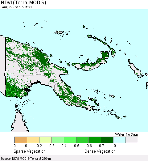 Papua New Guinea NDVI (Terra-MODIS) Thematic Map For 8/29/2023 - 9/5/2023
