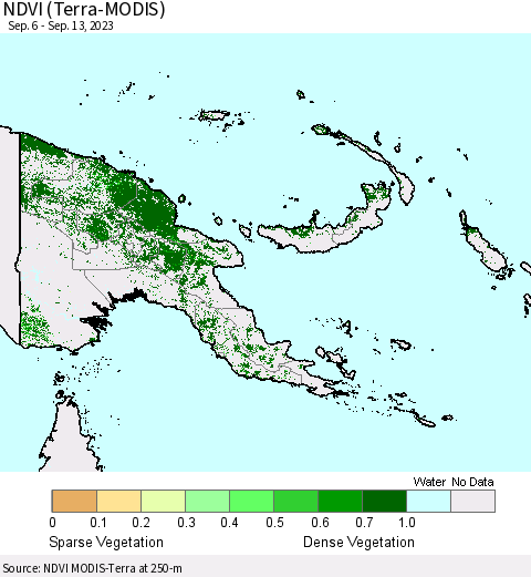 Papua New Guinea NDVI (Terra-MODIS) Thematic Map For 9/6/2023 - 9/13/2023