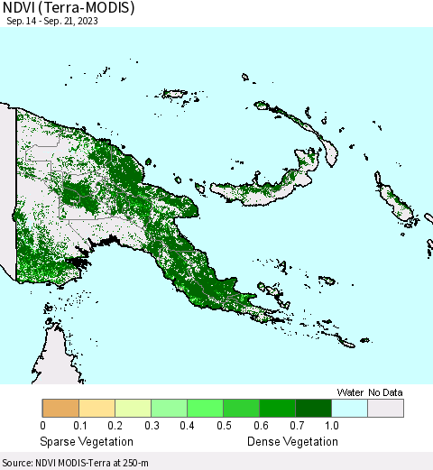 Papua New Guinea NDVI (Terra-MODIS) Thematic Map For 9/14/2023 - 9/21/2023