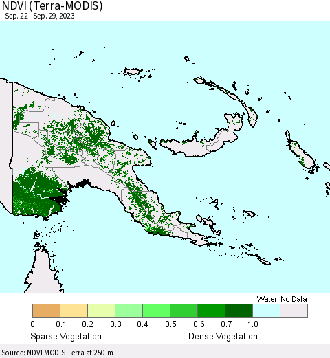 Papua New Guinea NDVI (Terra-MODIS) Thematic Map For 9/22/2023 - 9/29/2023