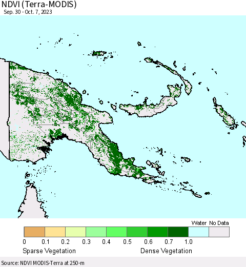 Papua New Guinea NDVI (Terra-MODIS) Thematic Map For 9/30/2023 - 10/7/2023