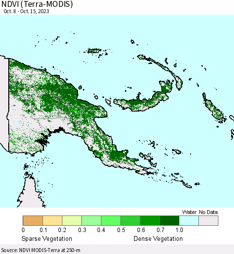 Papua New Guinea NDVI (Terra-MODIS) Thematic Map For 10/8/2023 - 10/15/2023