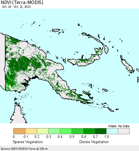 Papua New Guinea NDVI (Terra-MODIS) Thematic Map For 10/24/2023 - 10/31/2023