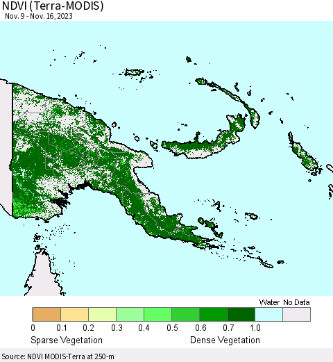 Papua New Guinea NDVI (Terra-MODIS) Thematic Map For 11/9/2023 - 11/16/2023