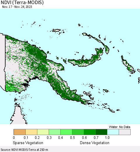 Papua New Guinea NDVI (Terra-MODIS) Thematic Map For 11/17/2023 - 11/24/2023