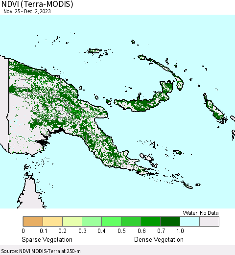 Papua New Guinea NDVI (Terra-MODIS) Thematic Map For 11/25/2023 - 12/2/2023