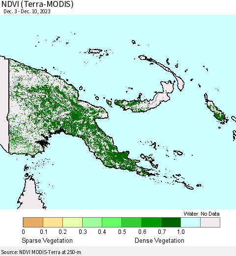 Papua New Guinea NDVI (Terra-MODIS) Thematic Map For 12/3/2023 - 12/10/2023