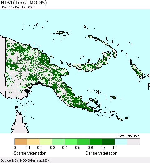 Papua New Guinea NDVI (Terra-MODIS) Thematic Map For 12/11/2023 - 12/18/2023