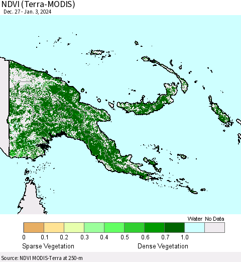 Papua New Guinea NDVI (Terra-MODIS) Thematic Map For 12/27/2023 - 1/3/2024