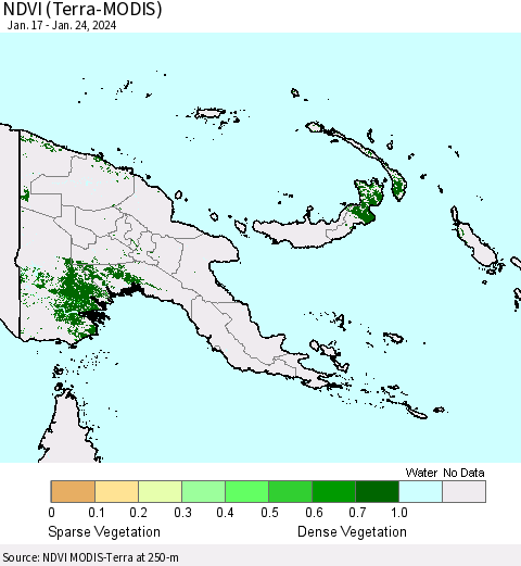 Papua New Guinea NDVI (Terra-MODIS) Thematic Map For 1/17/2024 - 1/24/2024