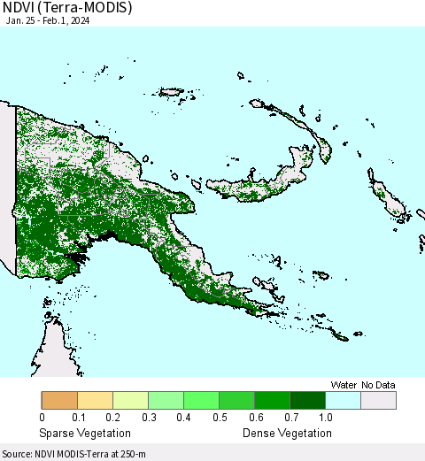 Papua New Guinea NDVI (Terra-MODIS) Thematic Map For 1/25/2024 - 2/1/2024