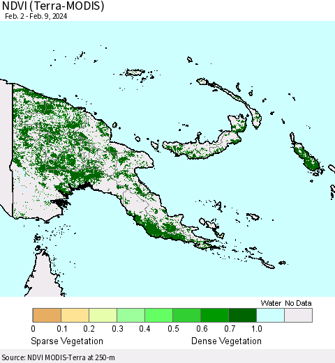 Papua New Guinea NDVI (Terra-MODIS) Thematic Map For 2/2/2024 - 2/9/2024