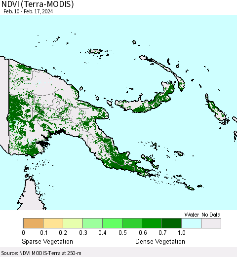 Papua New Guinea NDVI (Terra-MODIS) Thematic Map For 2/10/2024 - 2/17/2024
