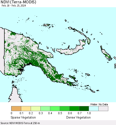 Papua New Guinea NDVI (Terra-MODIS) Thematic Map For 2/18/2024 - 2/25/2024