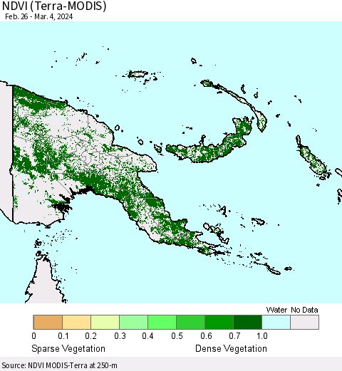 Papua New Guinea NDVI (Terra-MODIS) Thematic Map For 2/26/2024 - 3/4/2024