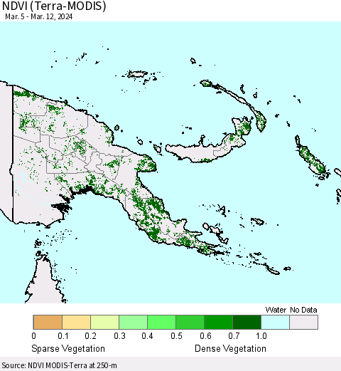 Papua New Guinea NDVI (Terra-MODIS) Thematic Map For 3/5/2024 - 3/12/2024