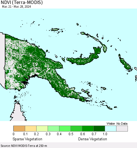 Papua New Guinea NDVI (Terra-MODIS) Thematic Map For 3/21/2024 - 3/28/2024