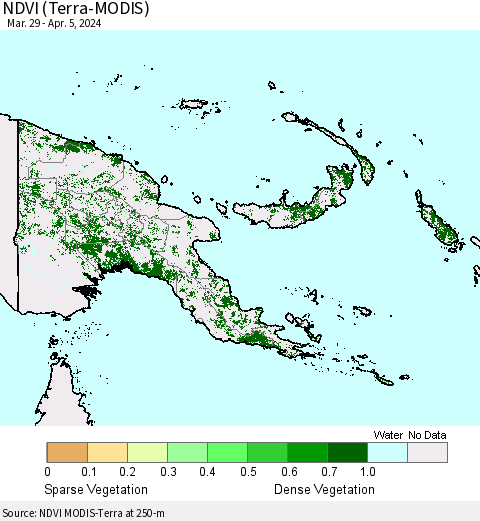 Papua New Guinea NDVI (Terra-MODIS) Thematic Map For 3/29/2024 - 4/5/2024
